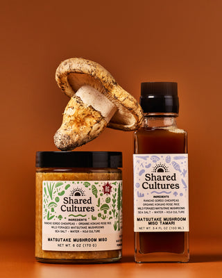 One jar of Shared Cultures Matsutake Mushroom Miso and one bottle of Shared Cultures Matsutake Mushroom Miso Tamari